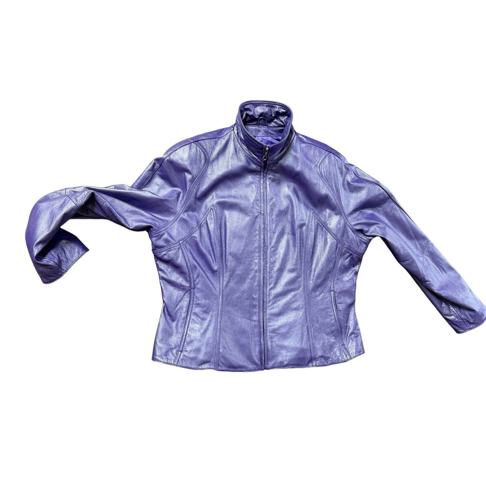 NEw Vintage Y2K Wilsons Leather Jacket Limited Edition Metallic Purple Mock XL - Picture 9 of 13